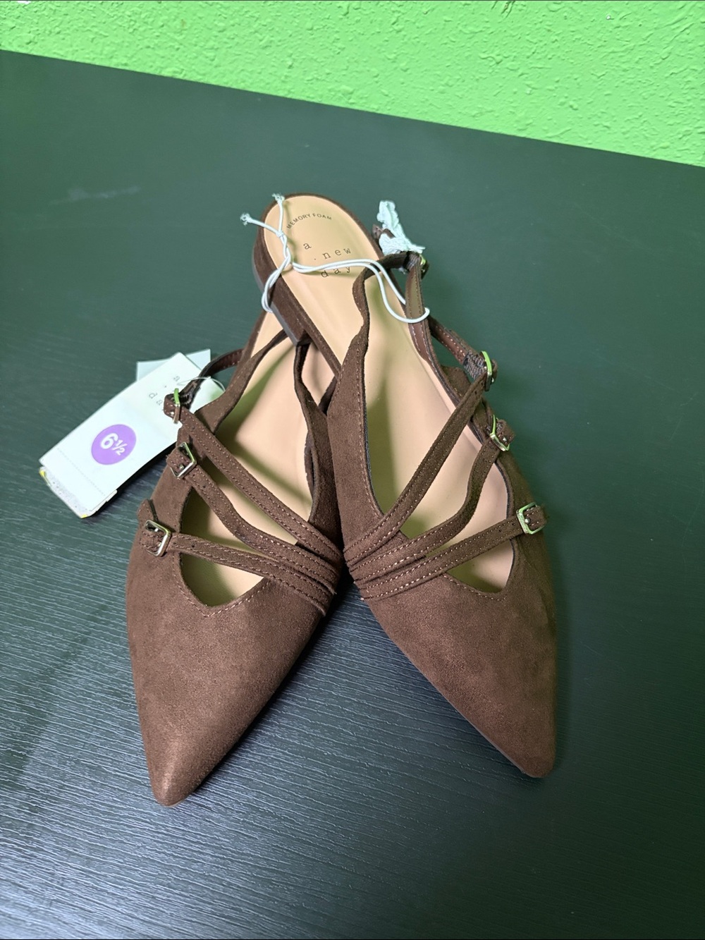 a new day Brown Strappy Pointed-Toe Flats